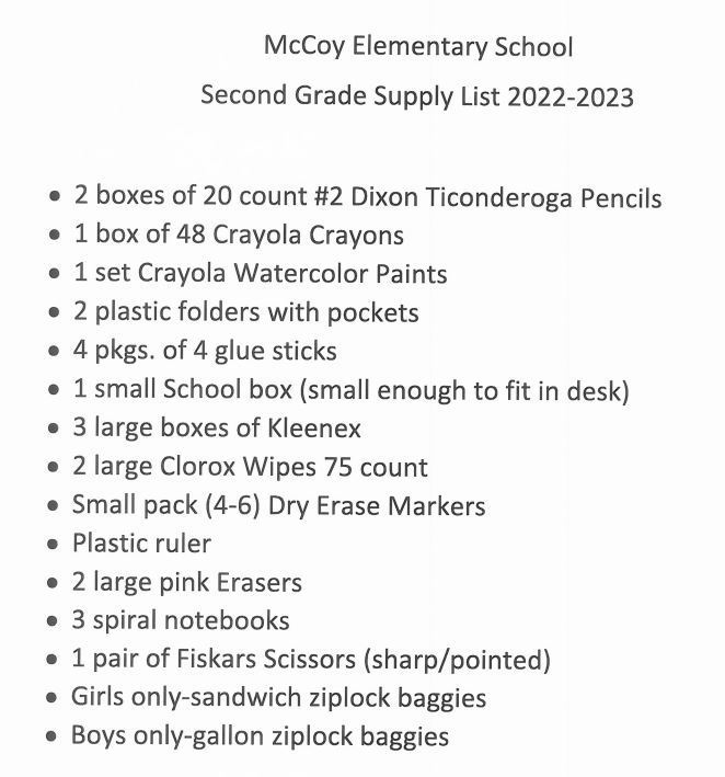 2nd grade list