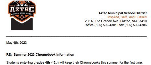Summer 2023 Chromebook Information