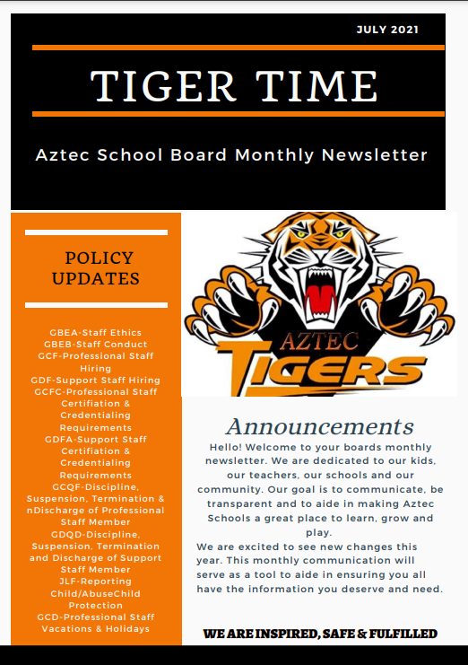 AMSD School Board Newsletter Announcing policy updates that can be found on the AMSD School Board Website. 