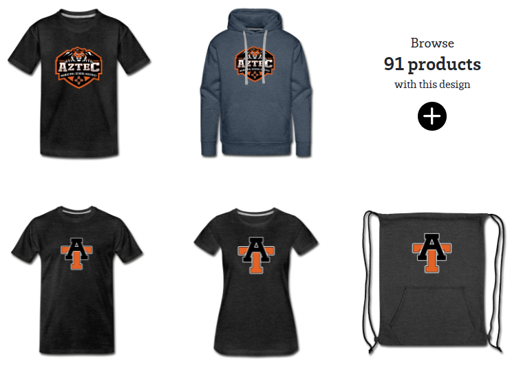 A picture of shirts with the AMSD Logo on them