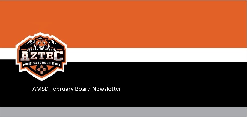 A picture of the AMSD Logo and text stating AMSD February Board Newsletter
